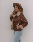 Shona Pocketed Faux Leather Sherpa Jacket - Brown Ins Street
