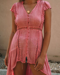 Wandering Soul High Low Crochet Tunic - Pink Ins Street