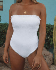 Olympia Smocked Strapless One Piece - White Ins Street