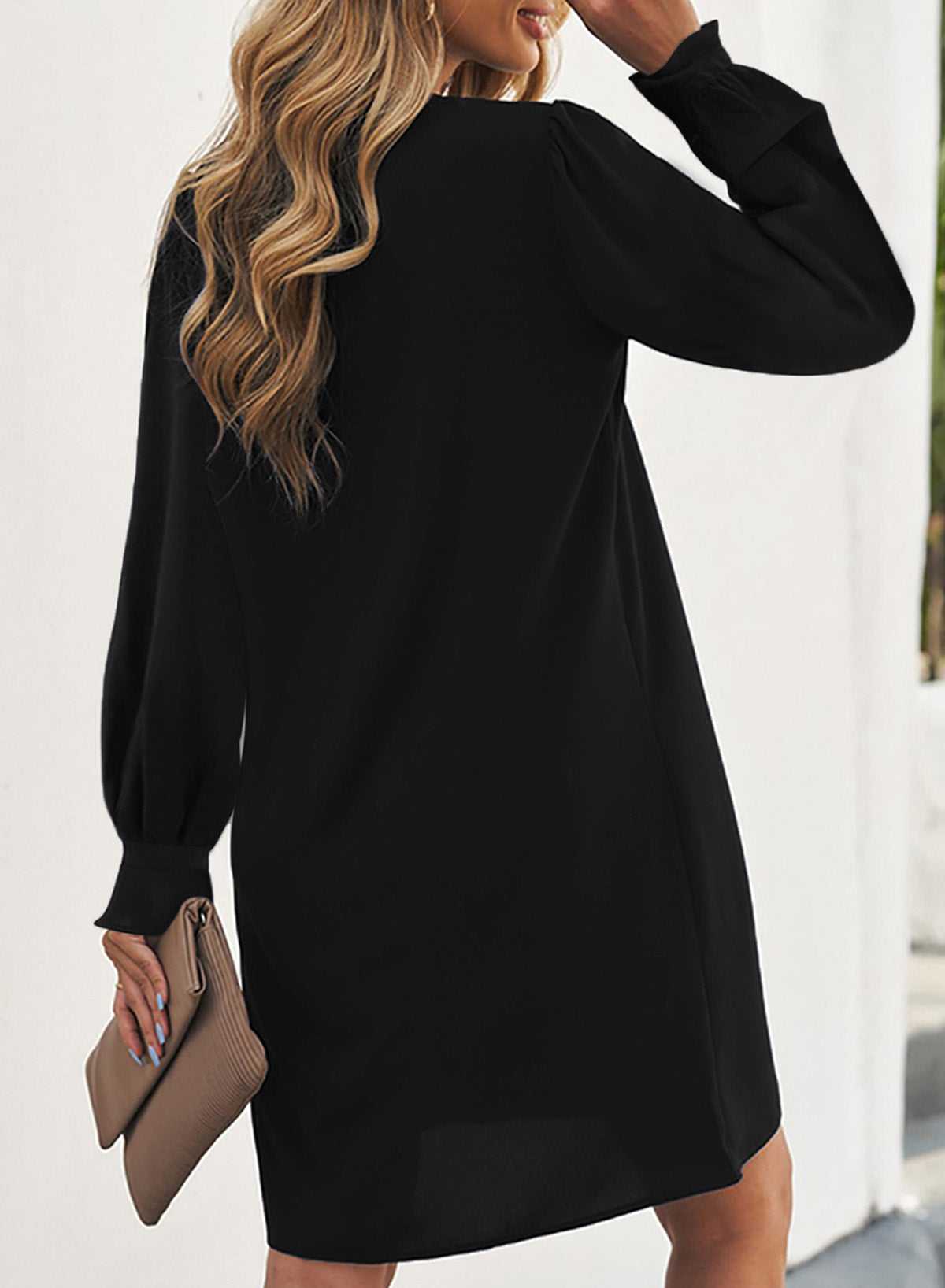 Long Puff Sleeve Notched Neck Dress Ins Street