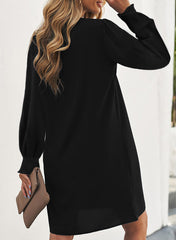 Long Puff Sleeve Notched Neck Dress Ins Street