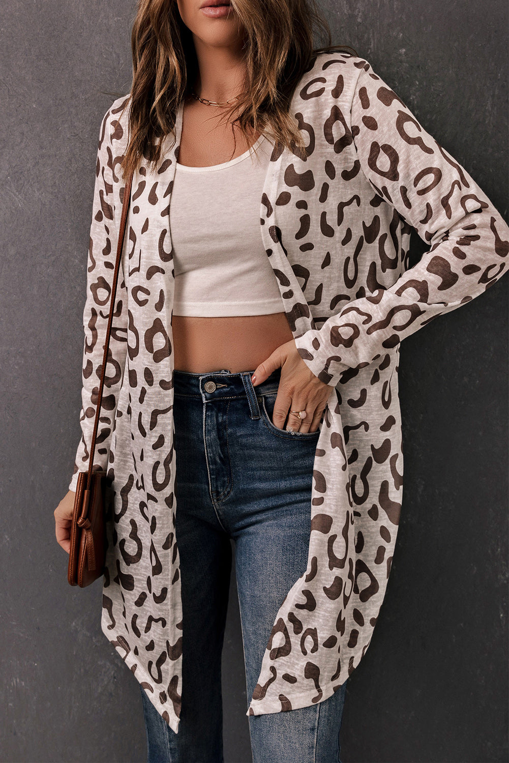 Leopard Long-Sleeve Open Front Cardigan Ins Street