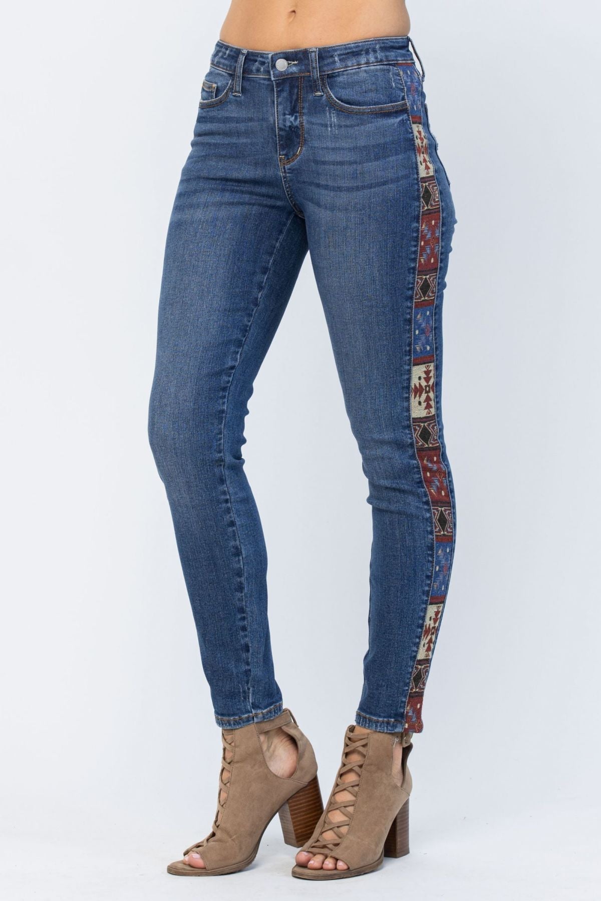 Mid-Rise Rad Embellishment Western Print Relaxed Fit Jeans Ins Street