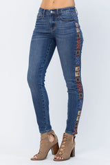 Mid-Rise Rad Embellishment Western Print Relaxed Fit Jeans Ins Street