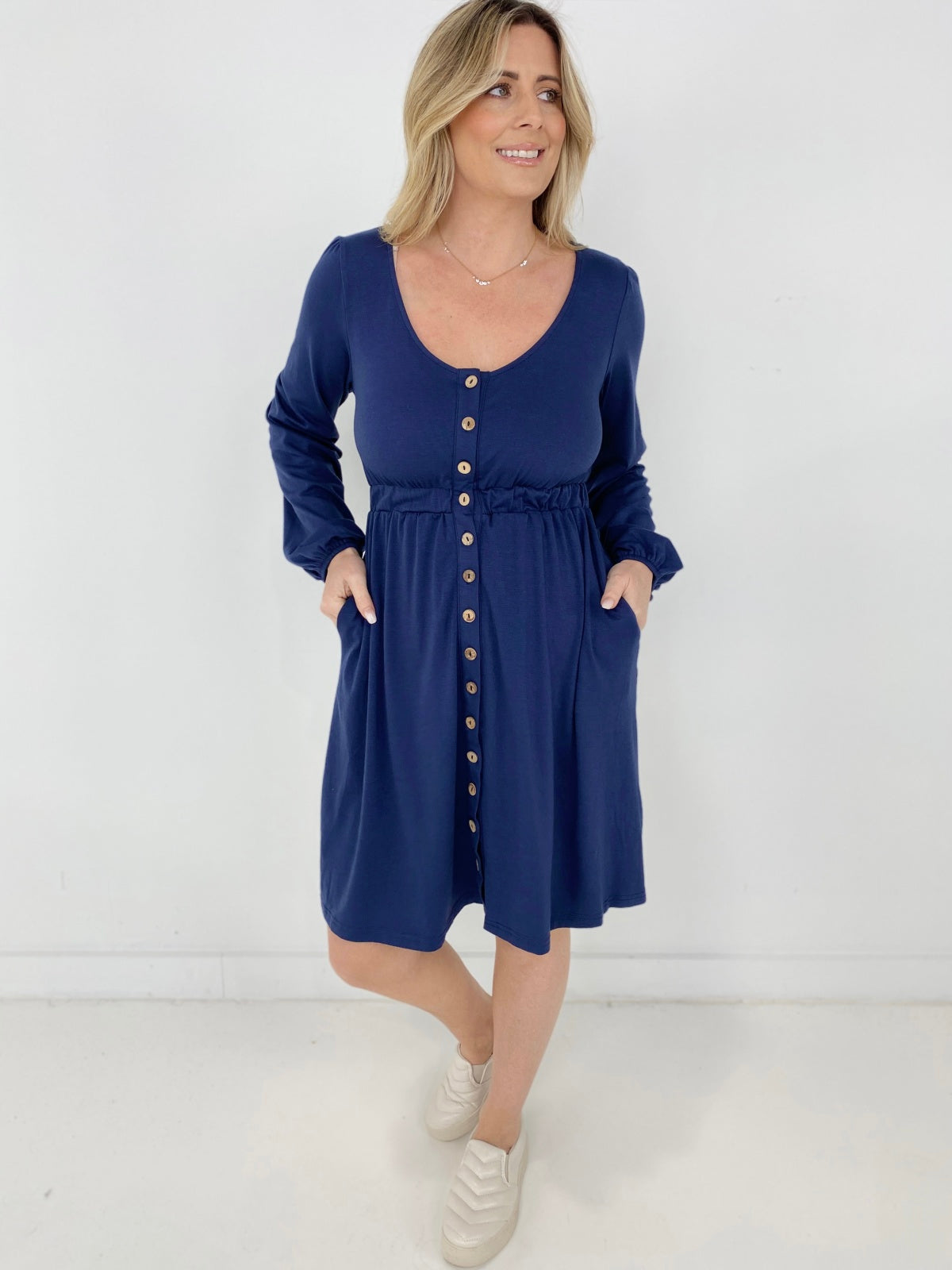 New Colors! Button Up Long Sleeve Dress Kiwidrop