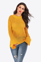 Openwork Flare Sleeve Round Neck Sweater Ins Street