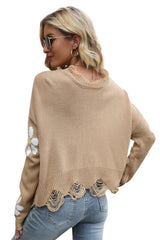 Fashion Floral Pullover with Plunging Neckline Ins street