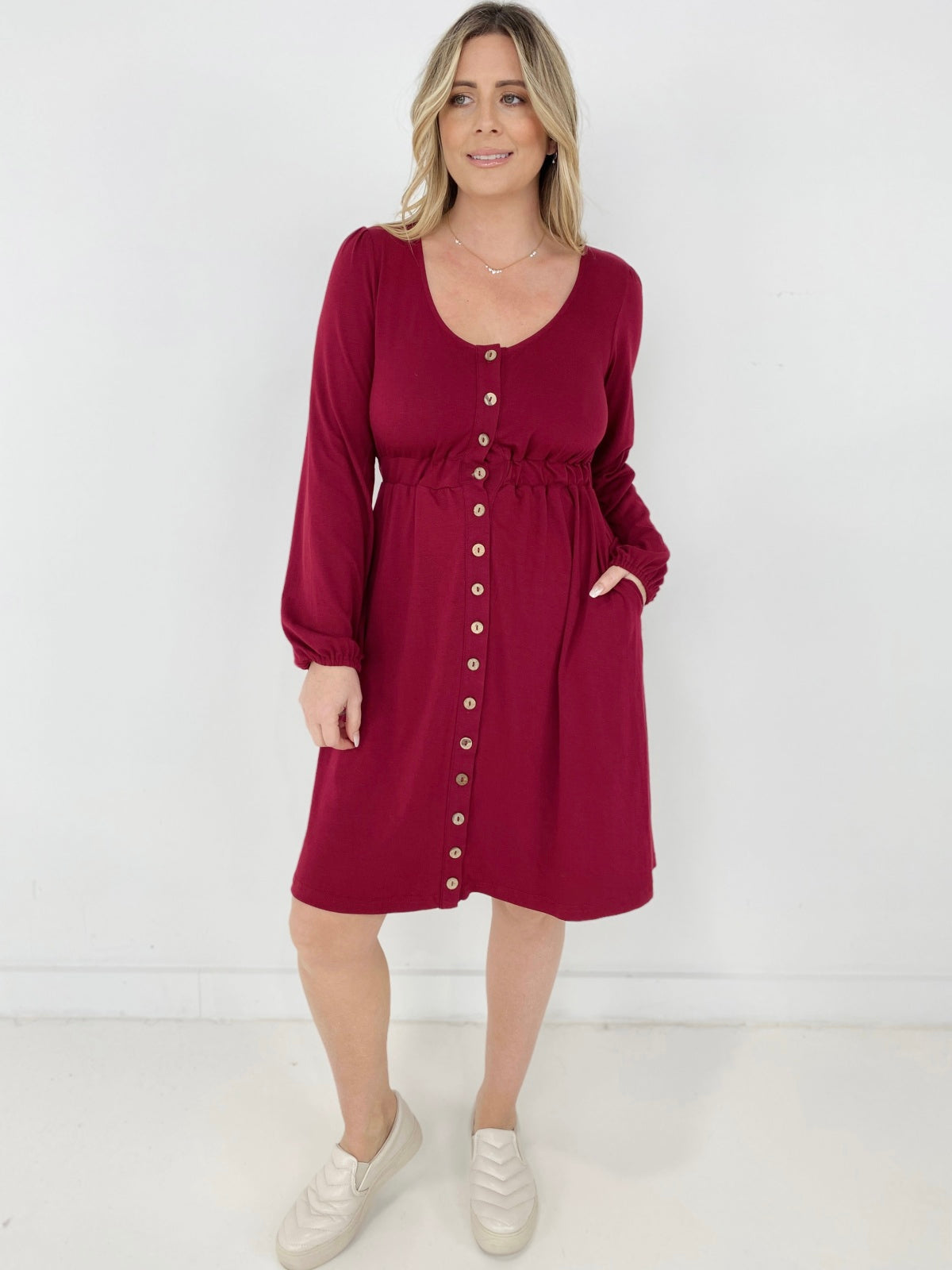 New Colors! Button Up Long Sleeve Dress Kiwidrop