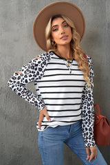 Leopard Print Striped Distressed Long Sleeve Tee Ins Street