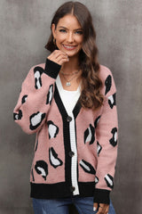 Leopard Ribbed Trim Drop Shoulder Cardigan Ins Street