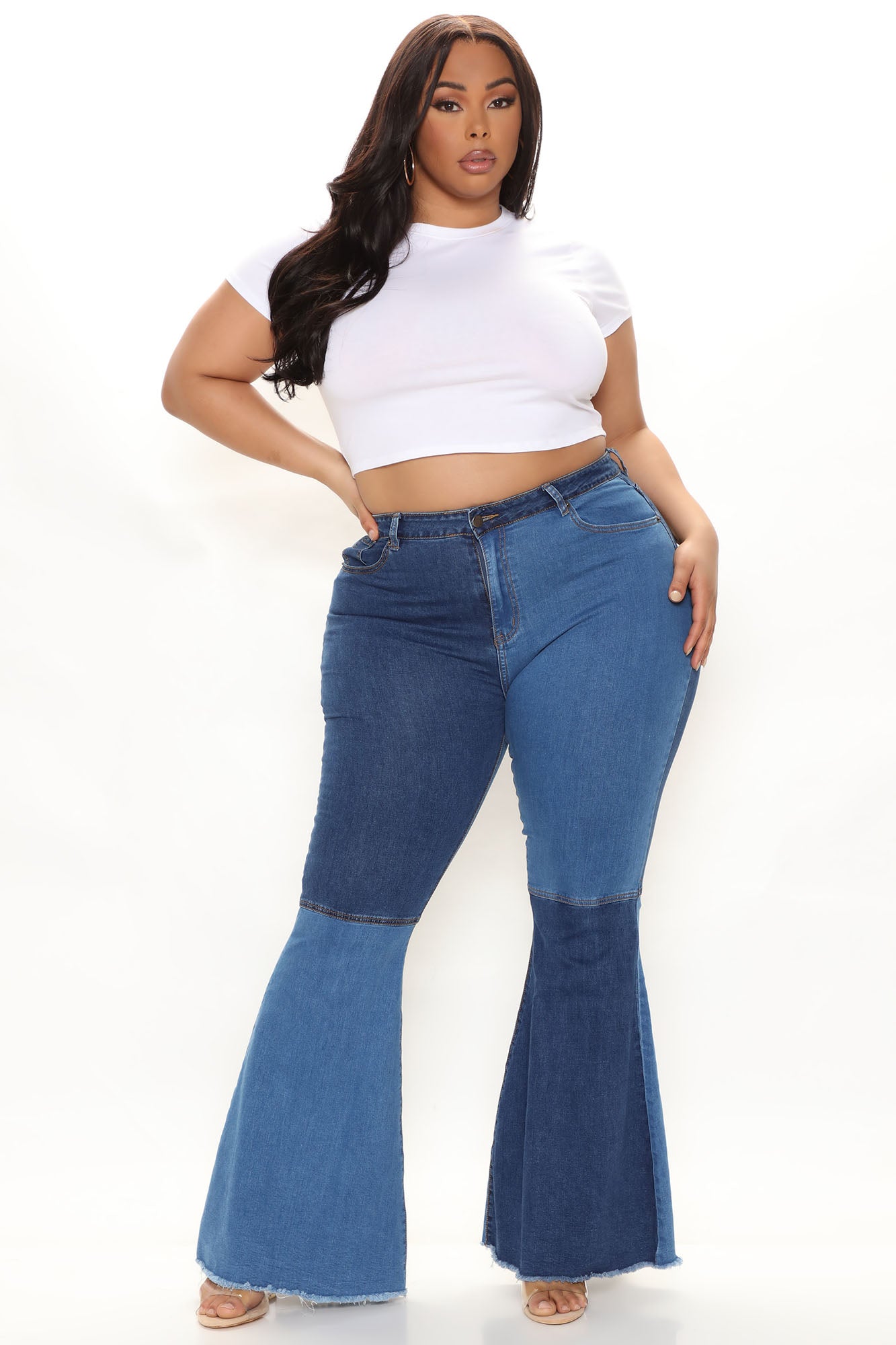 Block Out The Haters Colorblock Flare Jeans - Blue/combo Ins Street