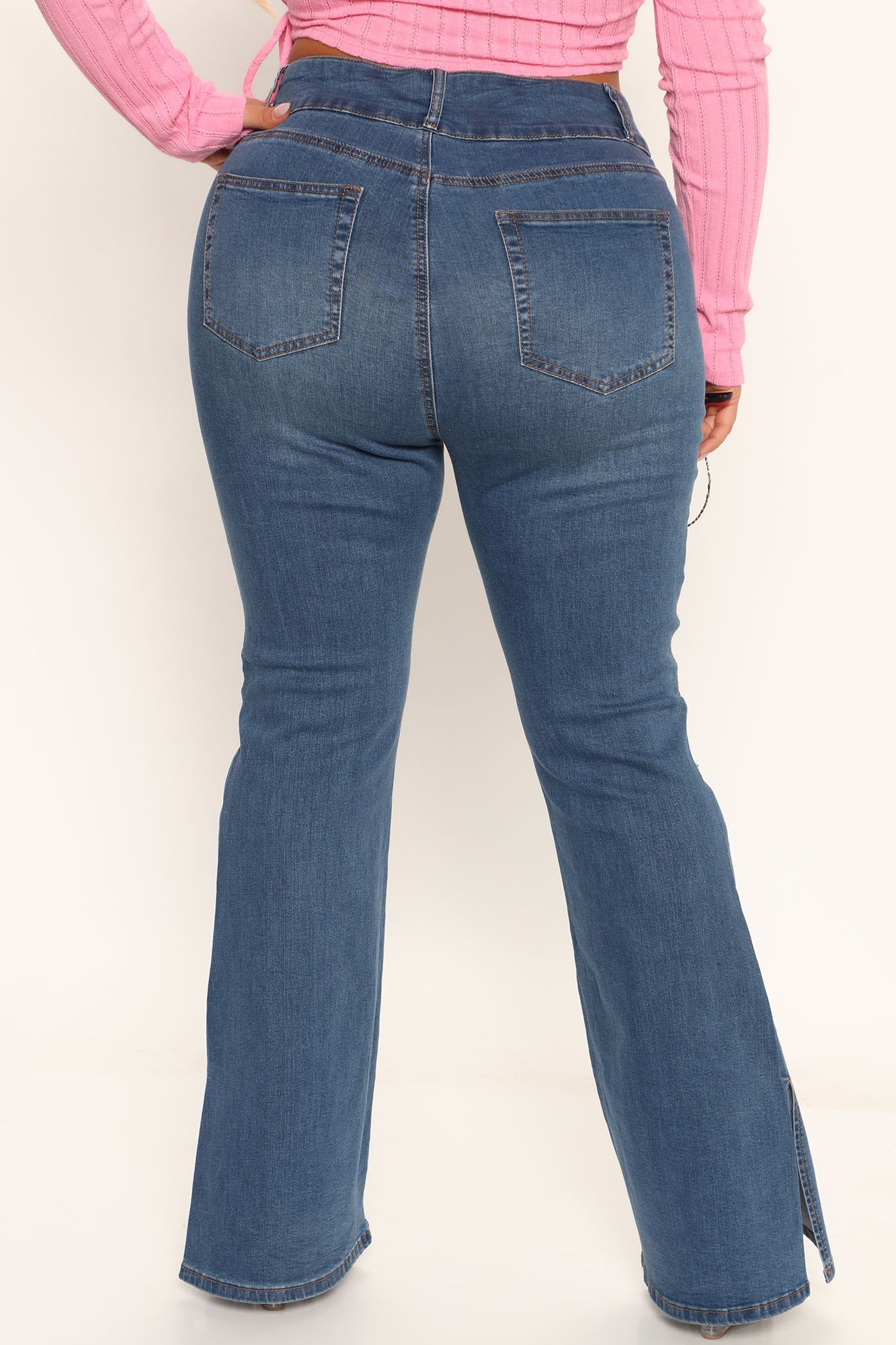 That's Hot Sculpting Split Hem Flare Jeans - Medium Blue Wash Ins Street