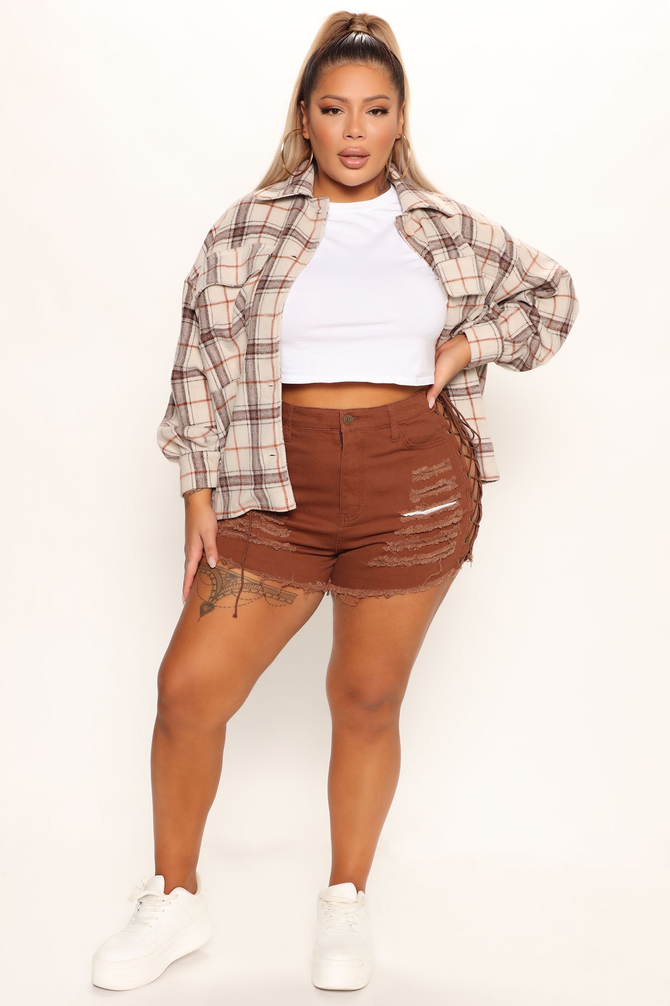 About Time To Lace Up Ripped Denim Shorts - Brown Ins Street
