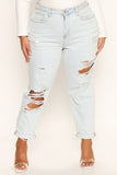 My One And Only Destroyed Boyfriend Jeans - Light Blue Wash Ins Street