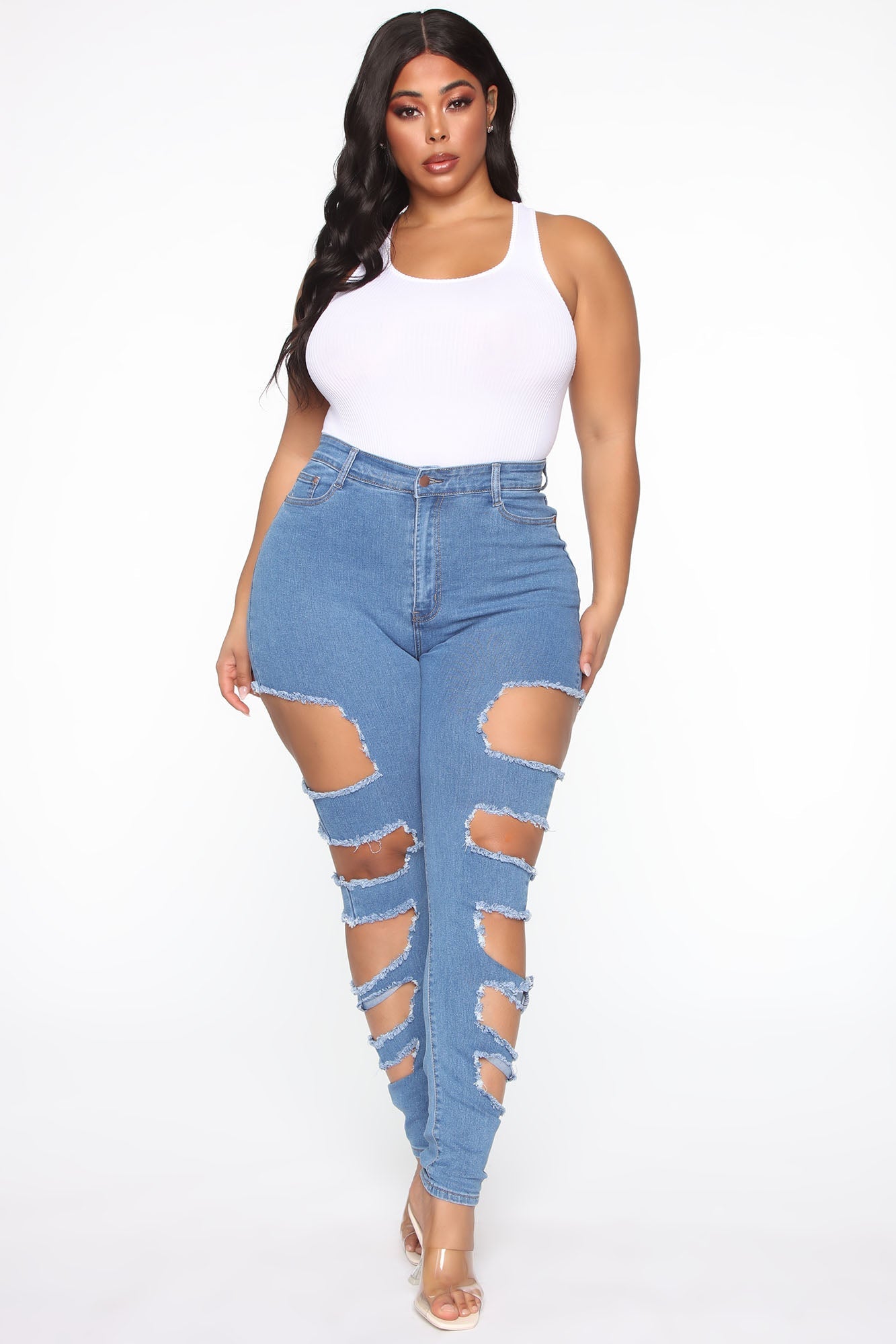 Around The Block Distressed Skinny Jeans - Medium Blue Wash Ins Street