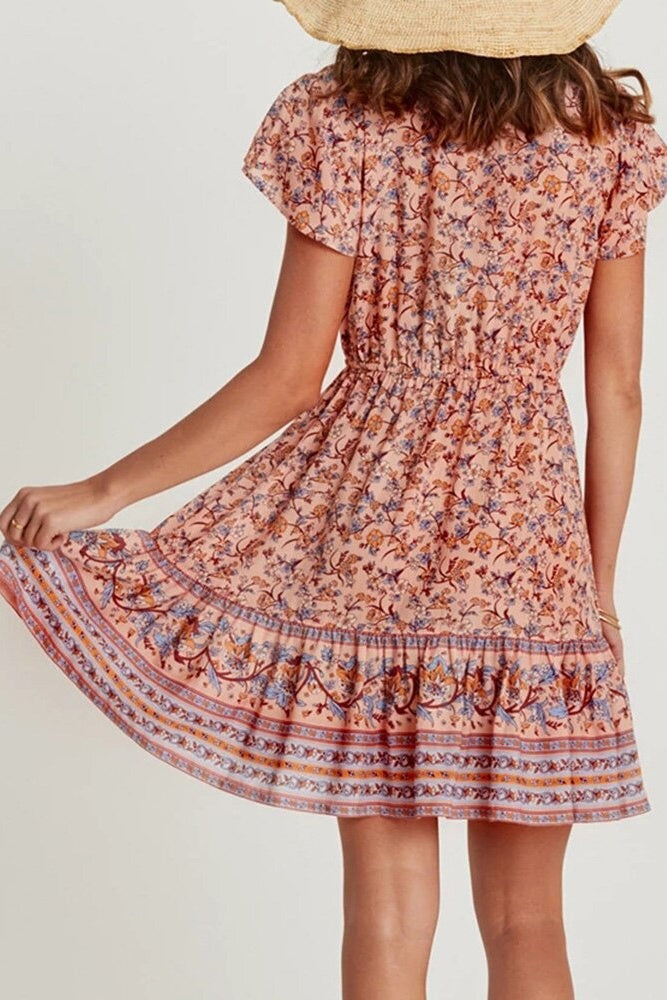 Floral Ruffle Button Down Mini Dress Ins street