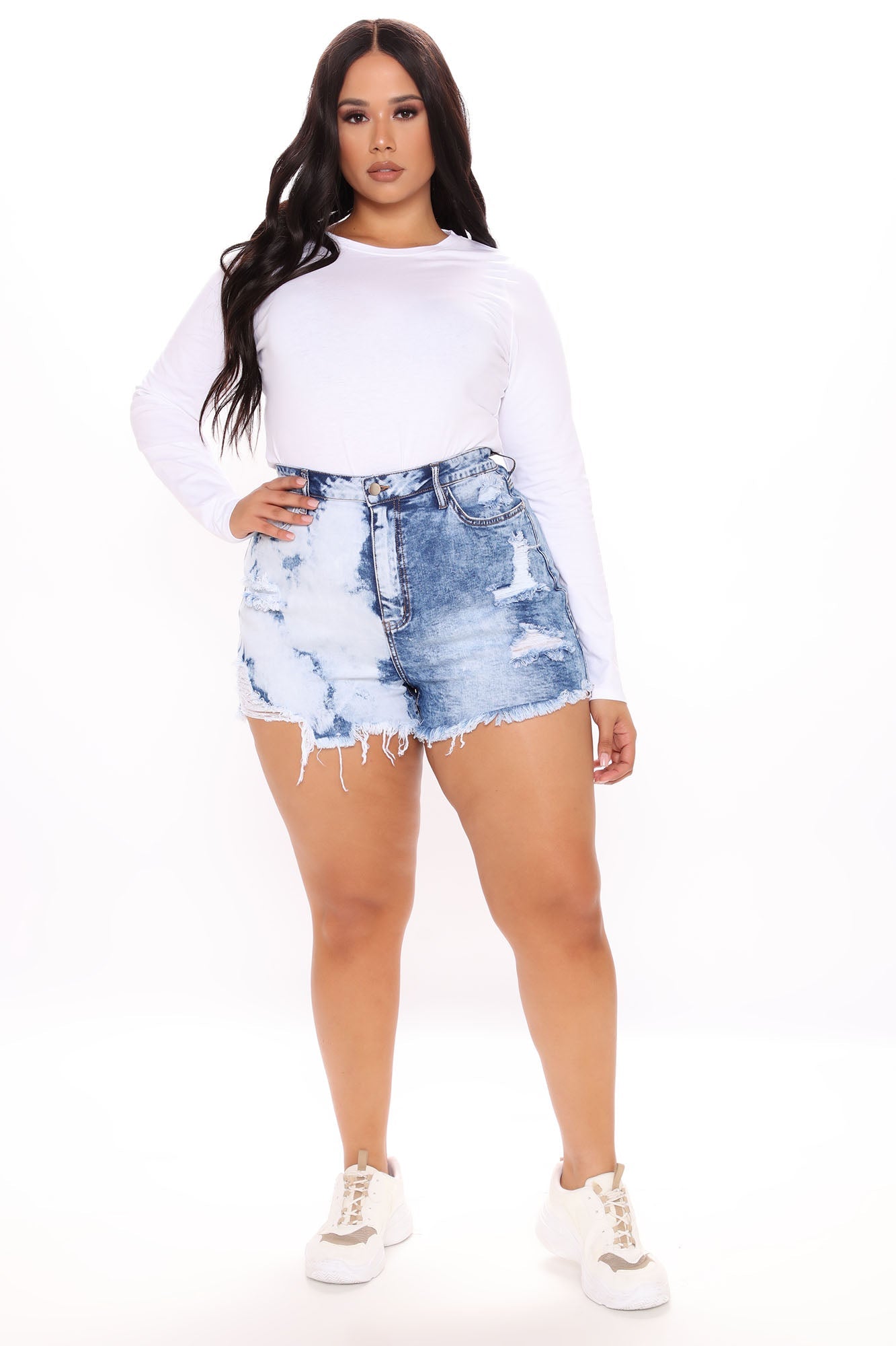 Side By Side Two Tone Denim Shorts - Blue/combo Ins Street