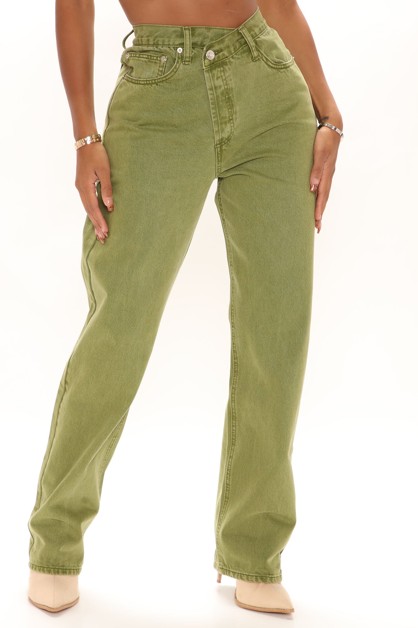 Crossover Color Straight Leg Jeans - Olive Ins Street