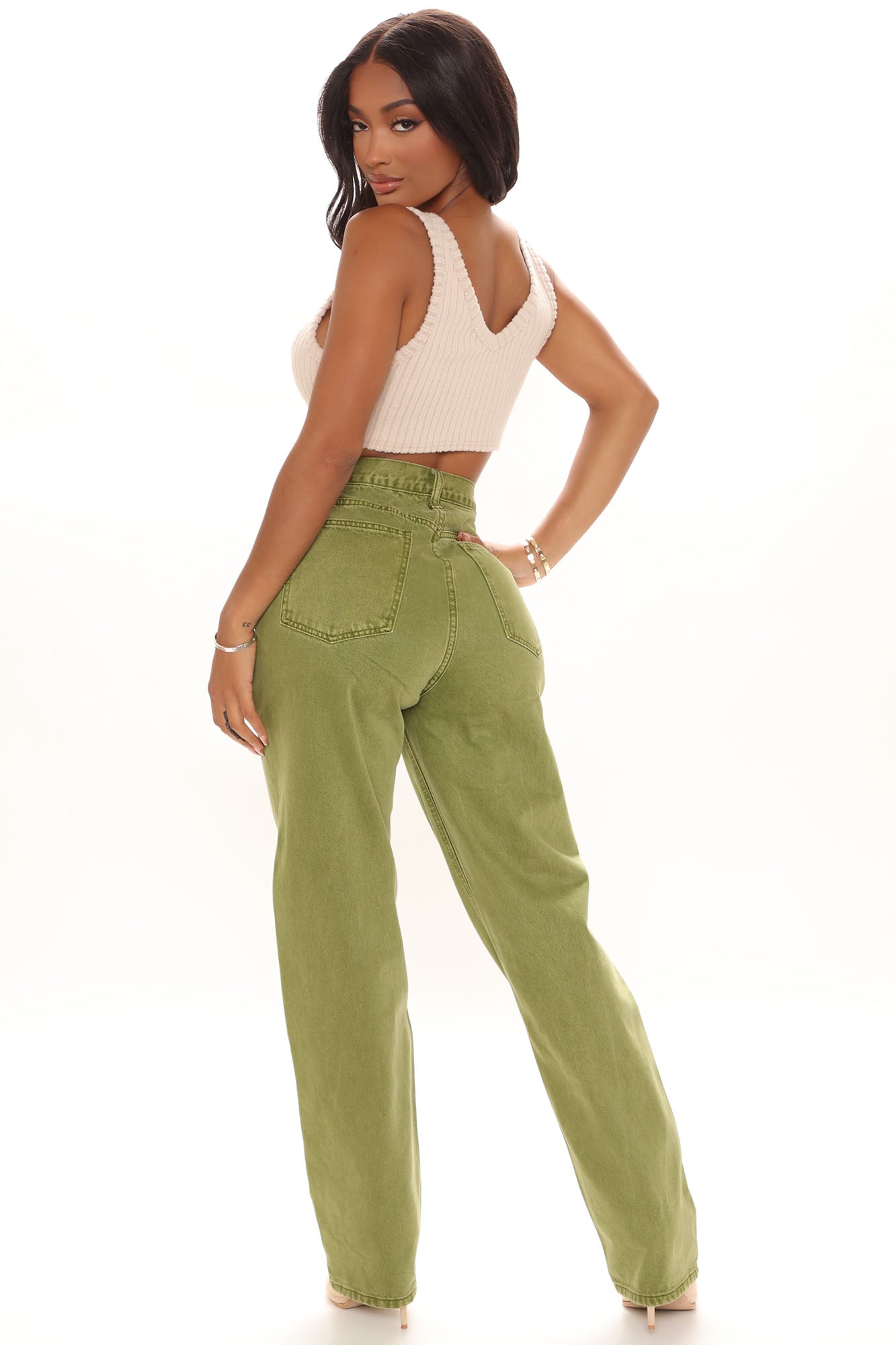 Crossover Color Straight Leg Jeans - Olive Ins Street