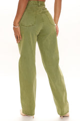 Crossover Color Straight Leg Jeans - Olive Ins Street