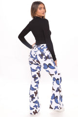 Butterfly Energy High Waist Flare Jeans - White/Blue Ins Street