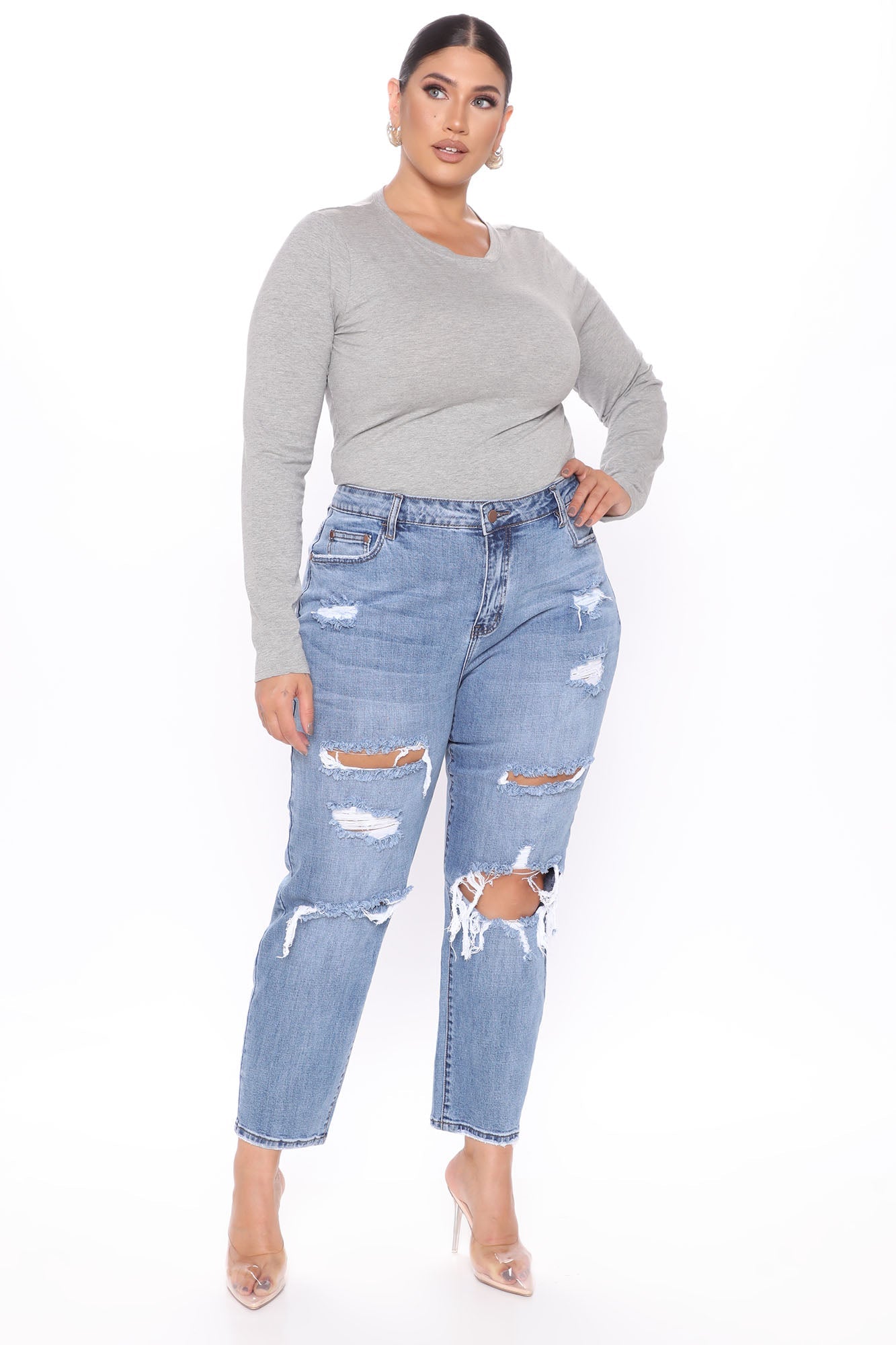 Set Her Free Distressed Mom Jeans - Medium Blue Wash Ins Street