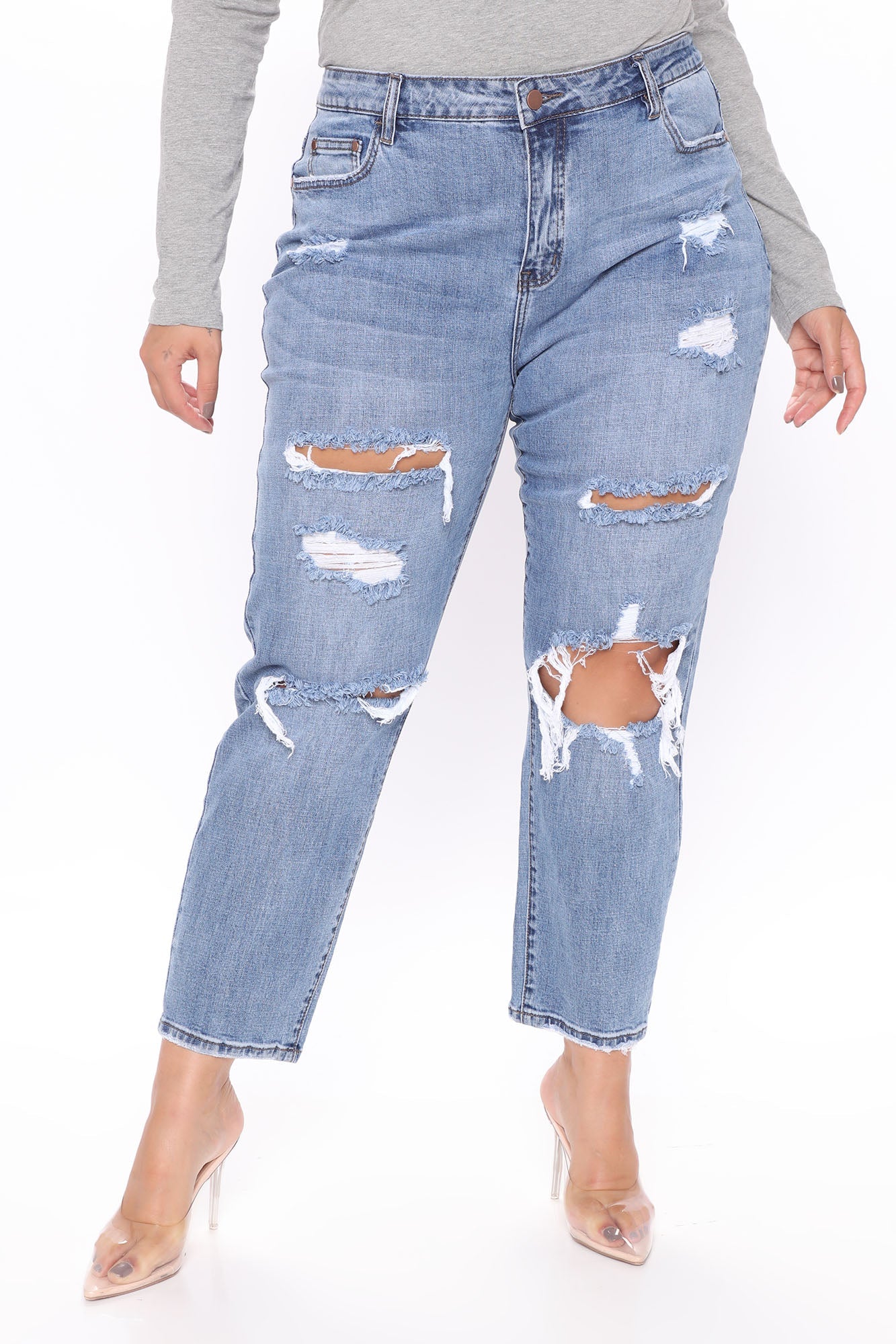 Set Her Free Distressed Mom Jeans - Medium Blue Wash Ins Street