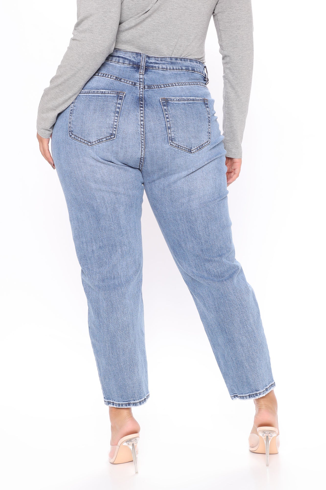 Set Her Free Distressed Mom Jeans - Medium Blue Wash Ins Street