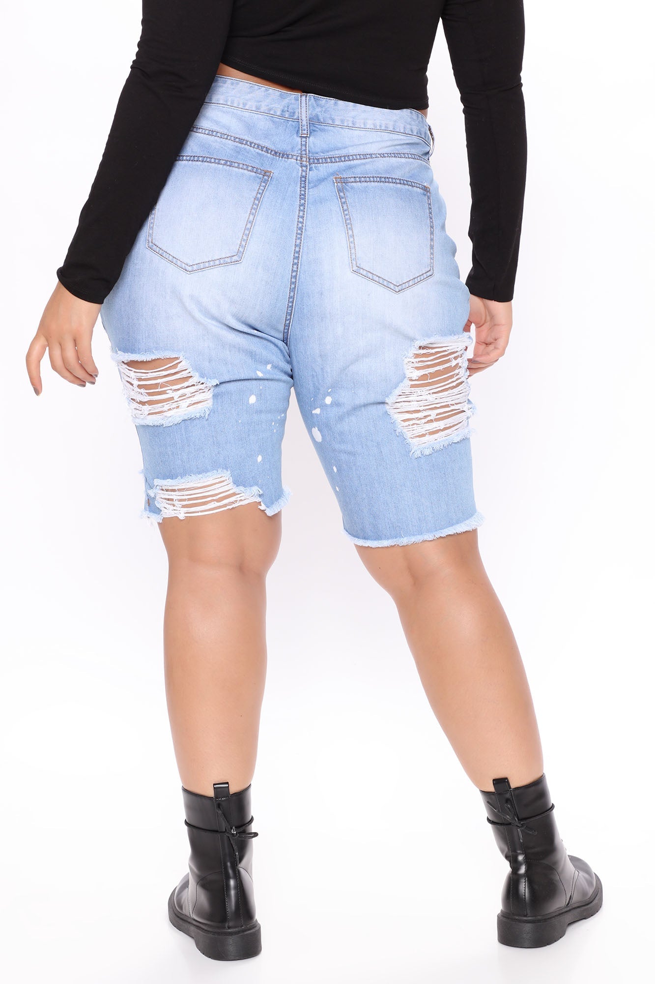 Victory Is Mine Denim Long Line Shorts - Light Blue Wash Ins Street