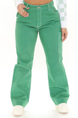 Oh So Crafty Non Stretch Carpenter Jeans - Green Ins Street