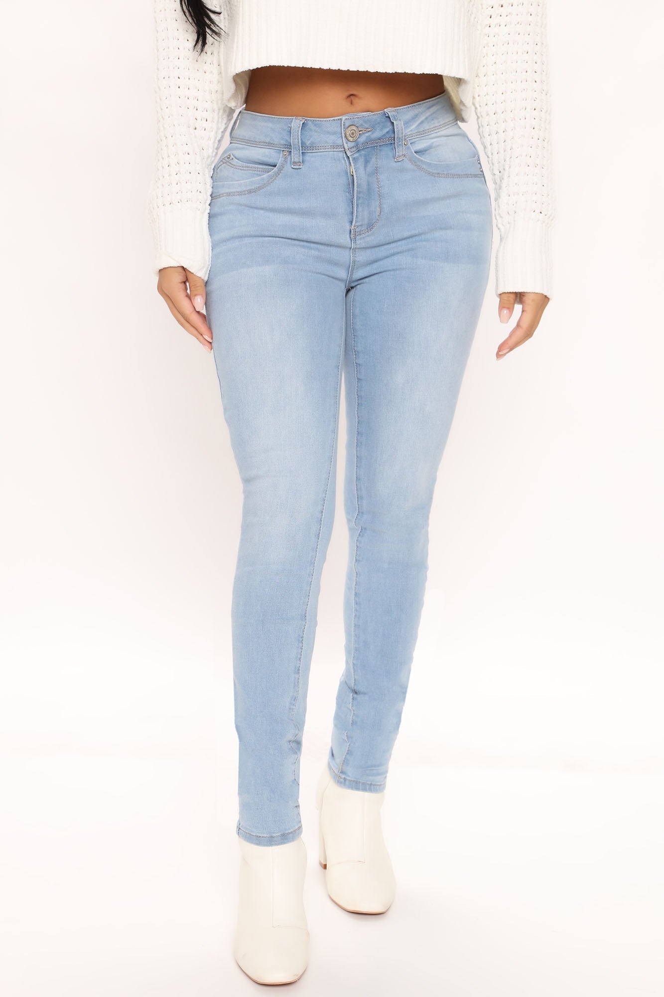 Recycled Mid Rise Butt Lifter Skinny Jeans - Light Blue Wash Ins Street