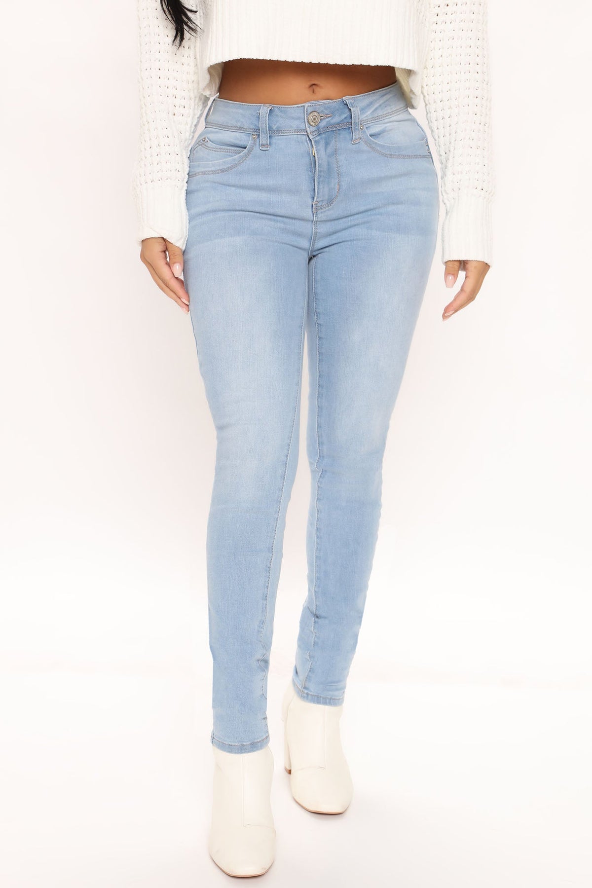 Recycled Mid Rise Butt Lifter Skinny Jeans - Light Blue Wash Ins Street