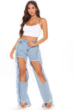 Tall Fray Out My Way Destroyed Boyfriend Jeans - Light Blue Wash