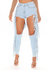 Tall Crazy Feelings Fringe Skinny Jeans - Light Blue Wash Ins Street