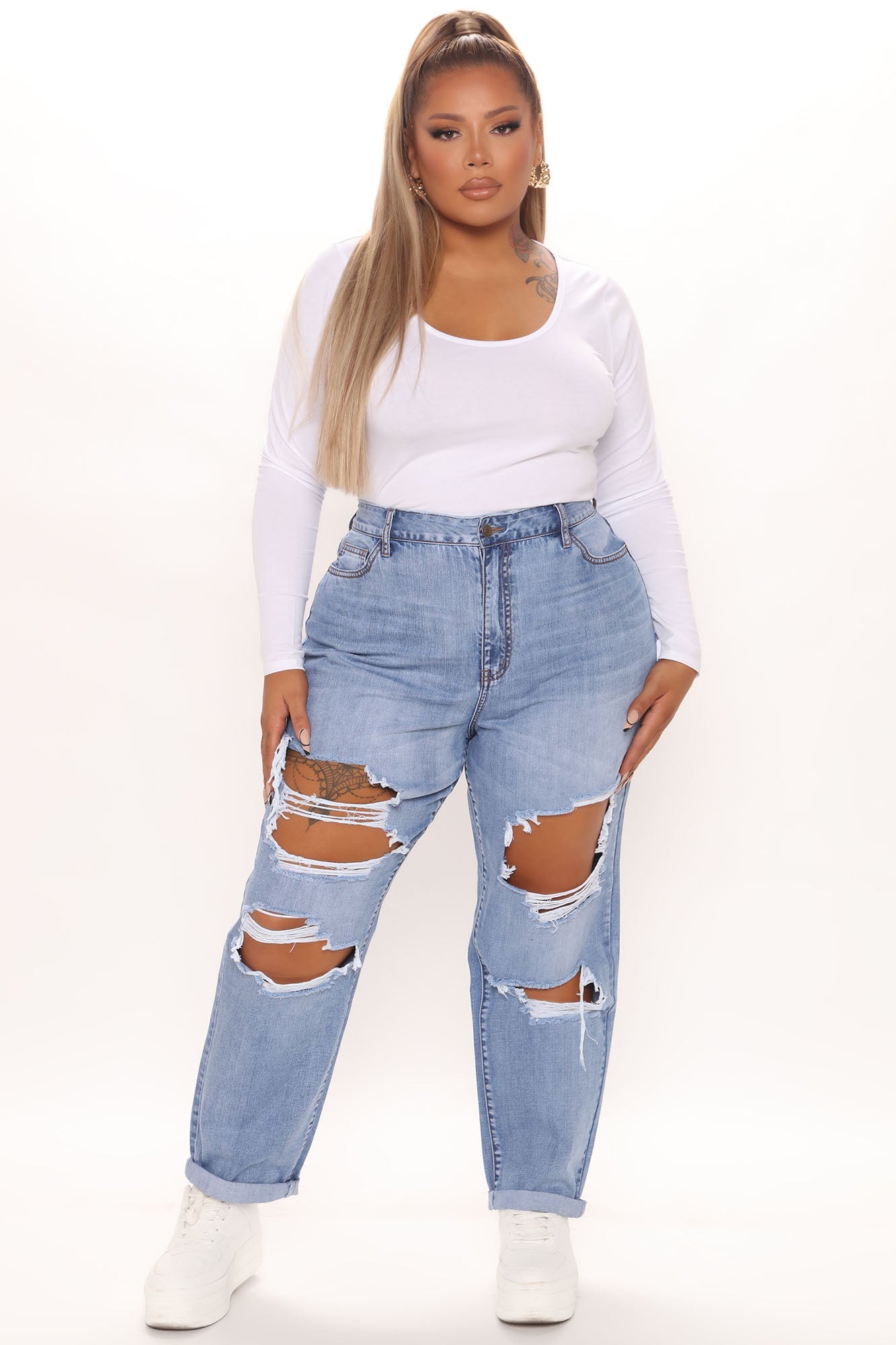 My New Non Stretch Ripped Boyfriend Jeans - Medium Blue Wash Ins Street