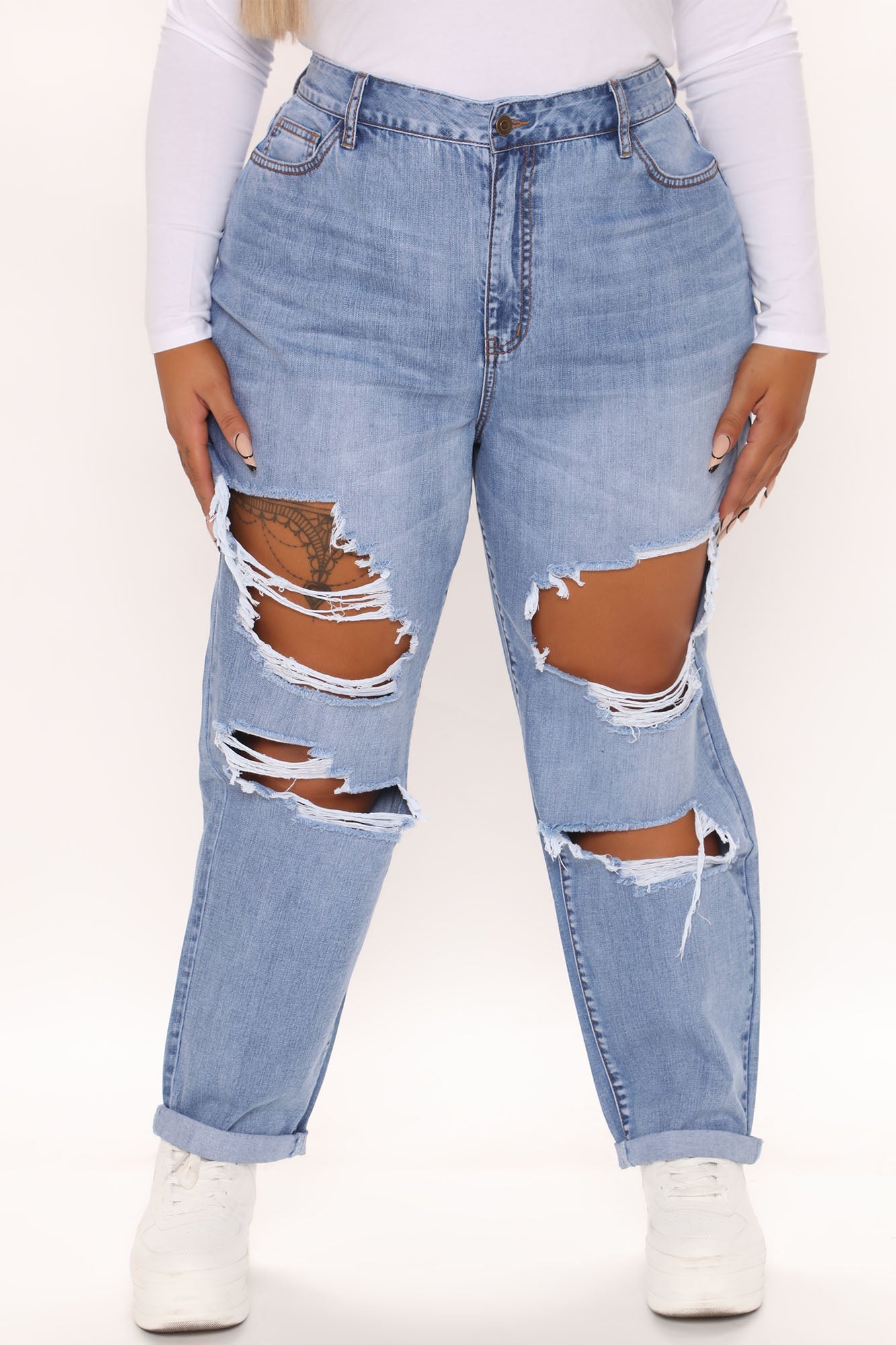 My New Non Stretch Ripped Boyfriend Jeans - Medium Blue Wash Ins Street