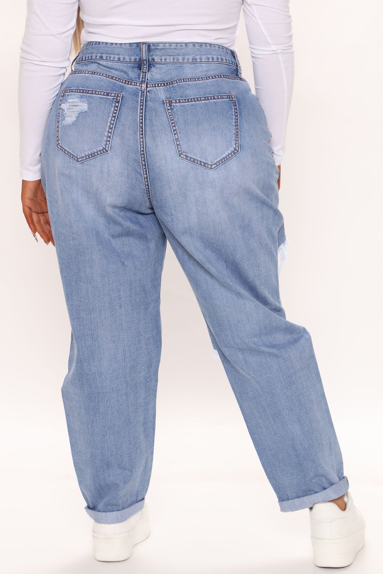 My New Non Stretch Ripped Boyfriend Jeans - Medium Blue Wash Ins Street