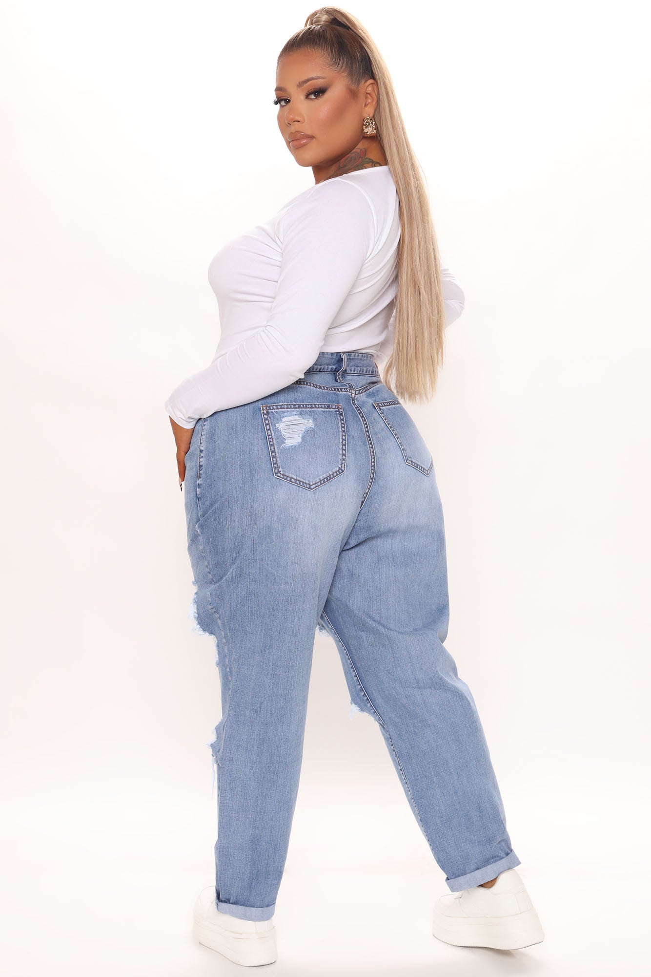My New Non Stretch Ripped Boyfriend Jeans - Medium Blue Wash Ins Street