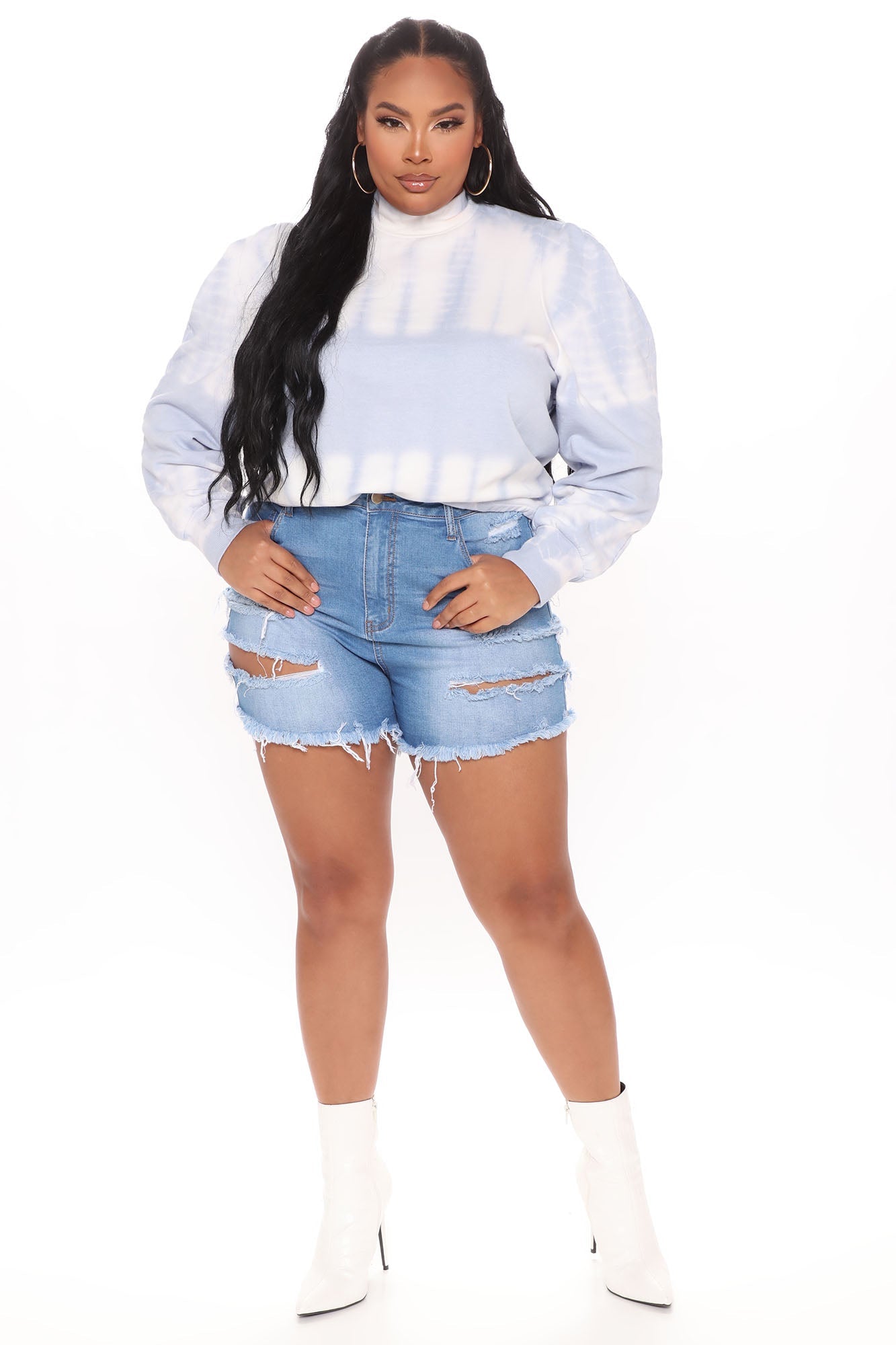 Jumping To Conclusions Destroyed Denim Shorts - Light Blue Wash – InsStreet