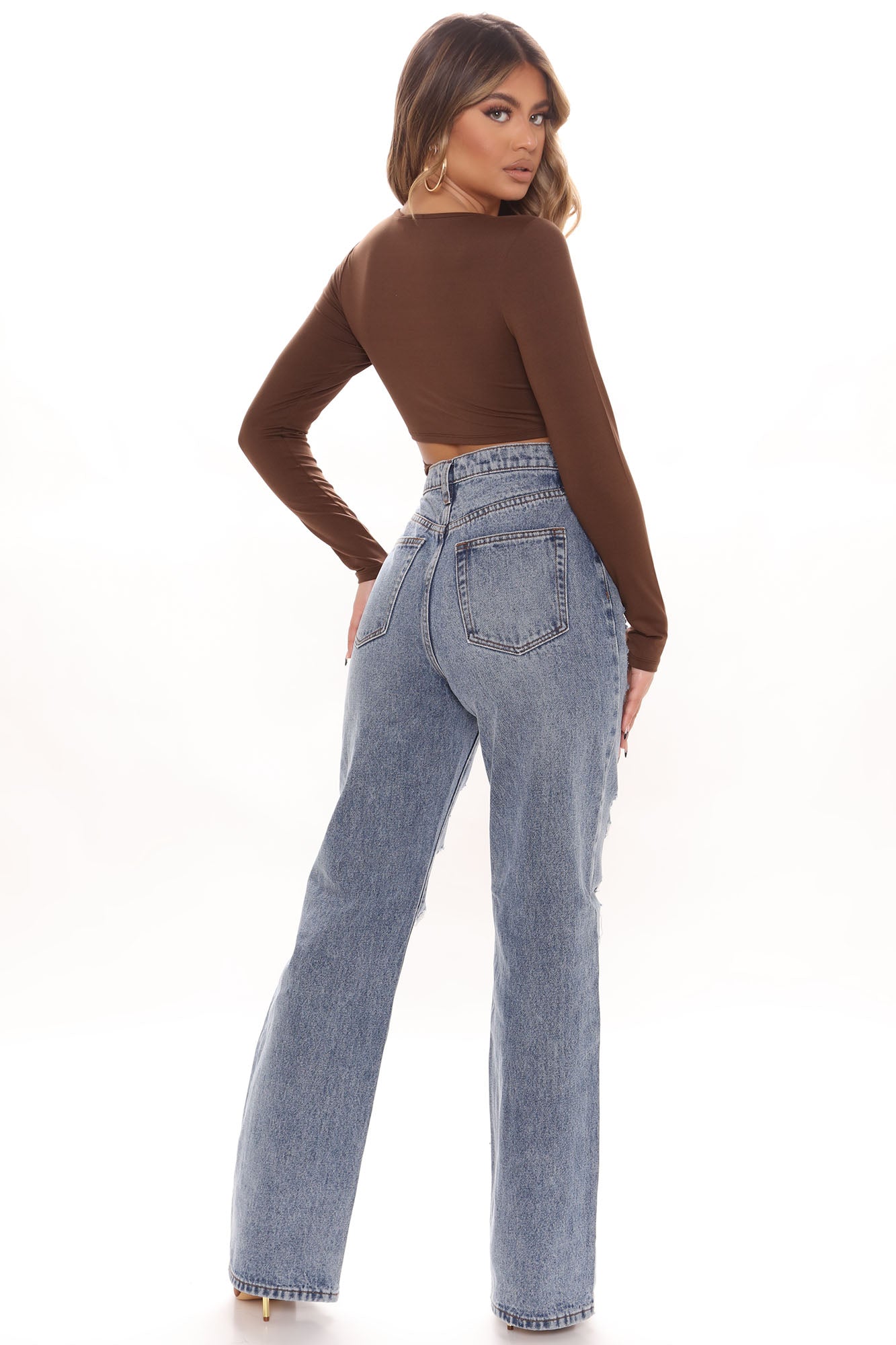 She's All That Distressed Wide Leg Jeans - Medium Blue Wash Ins Street