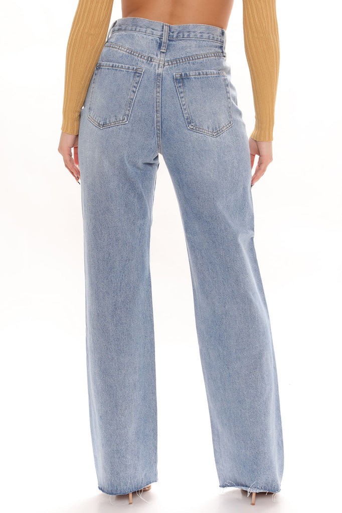 Match My Energy Non Stretch Straight Leg Jeans - Medium Blue Wash – InsStreet