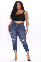 Different City Every Night Distressed Ankle Jeans - Dark Wash Ins Street