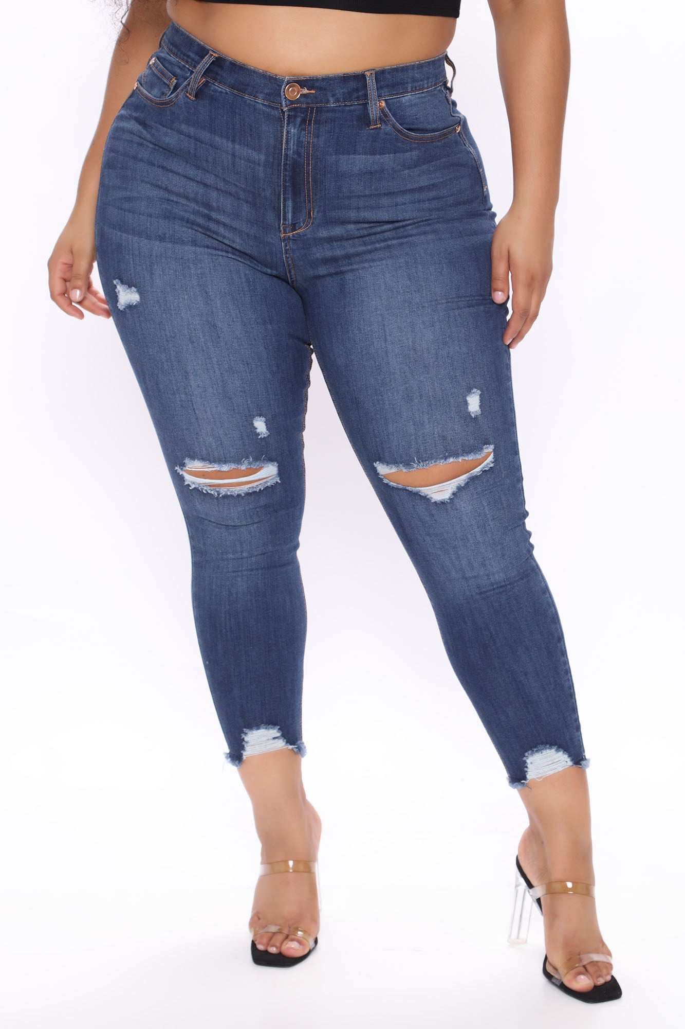 Different City Every Night Distressed Ankle Jeans - Dark Wash Ins Street