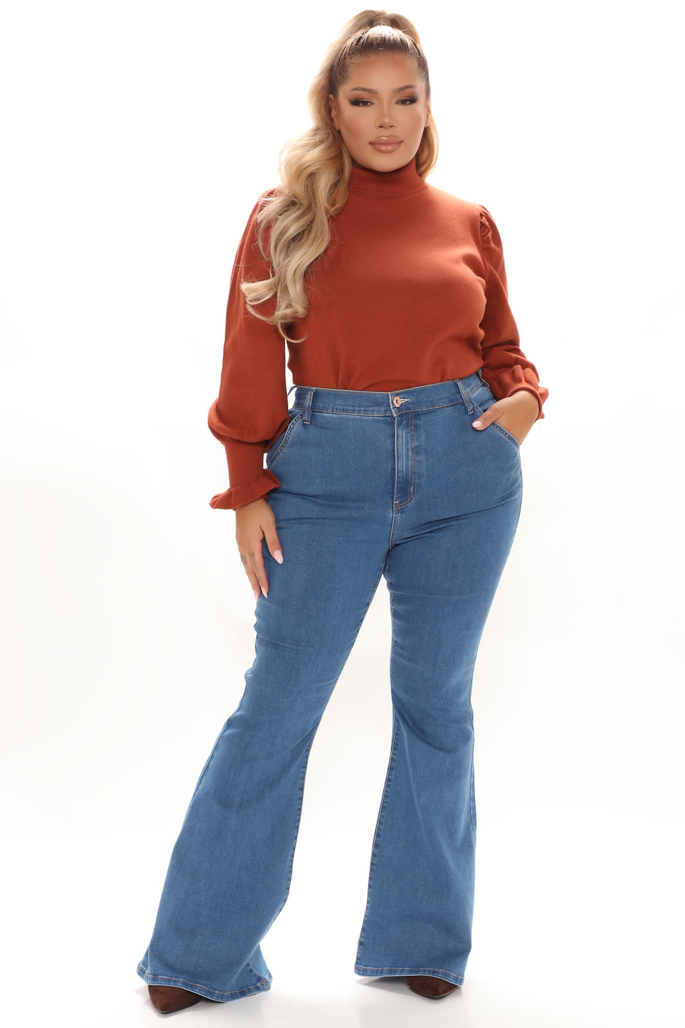 Oh She's Fancy Classic Stretch Flare Jeans - Medium Blue Wash Ins Street
