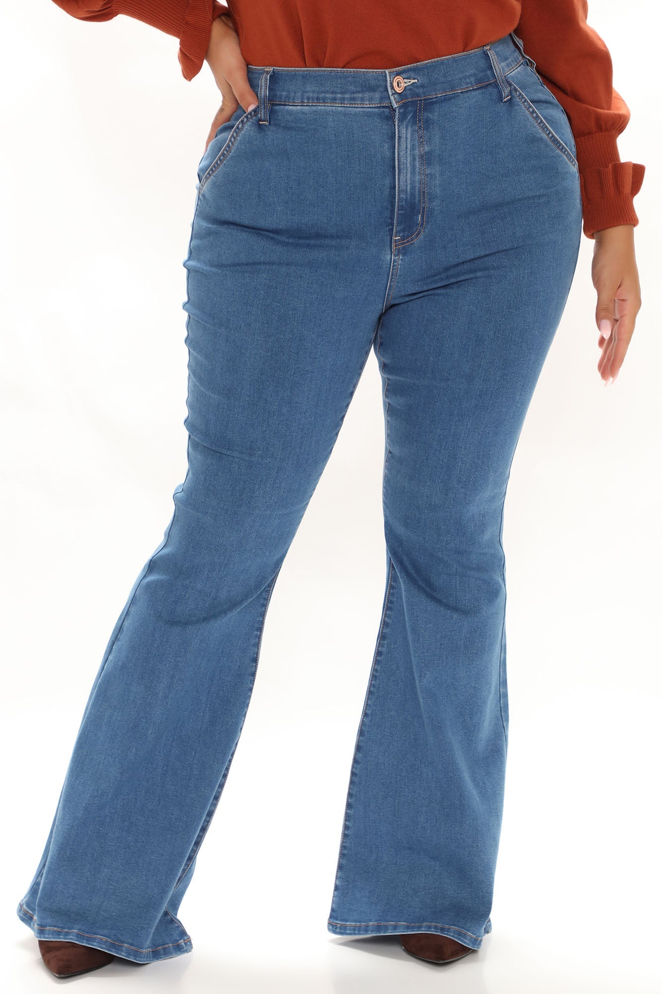 Oh She's Fancy Classic Stretch Flare Jeans - Medium Blue Wash Ins Street