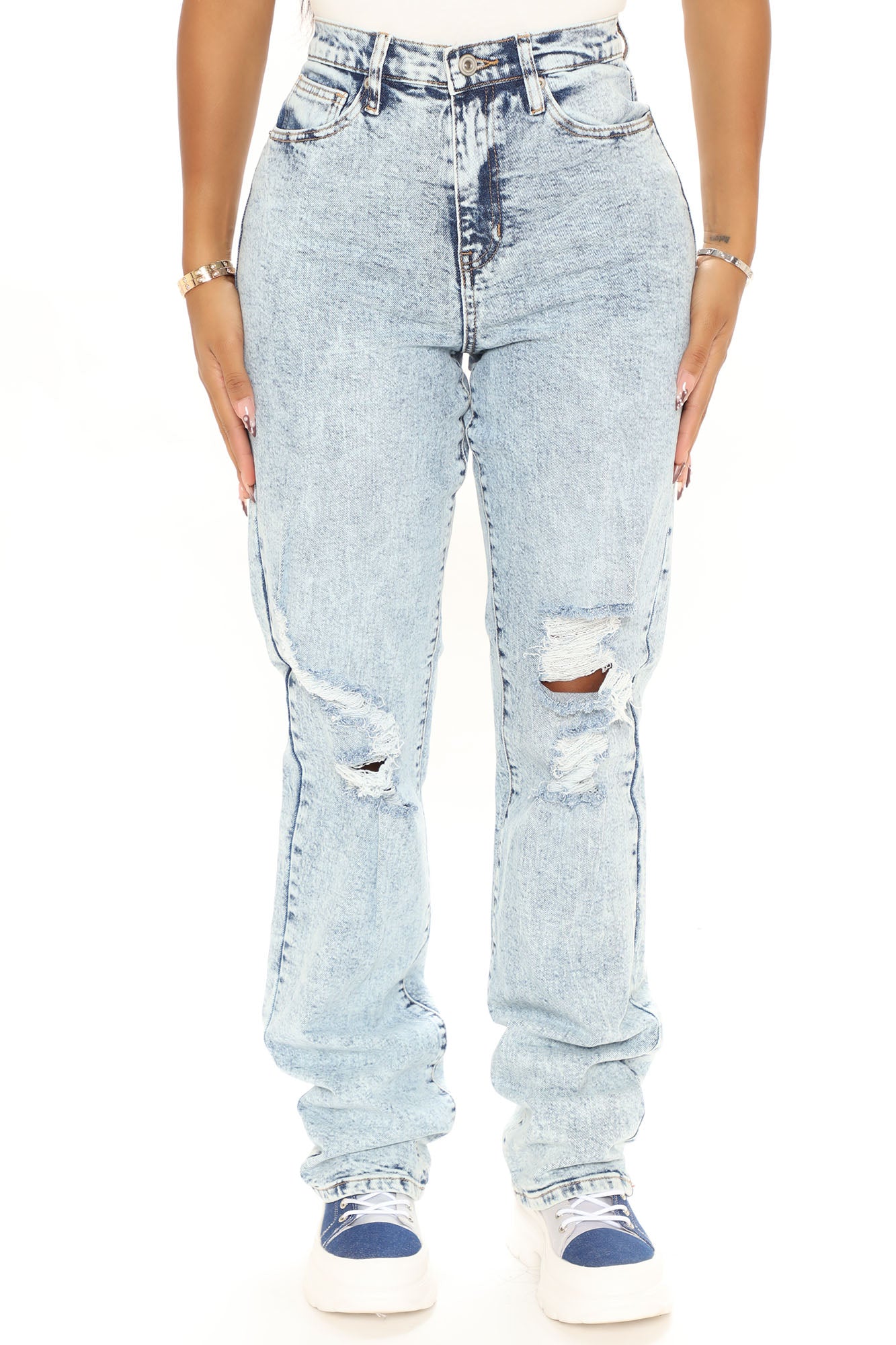 Tall Tell It To Me Straight Ripped Jeans - Light Blue Wash – InsStreet