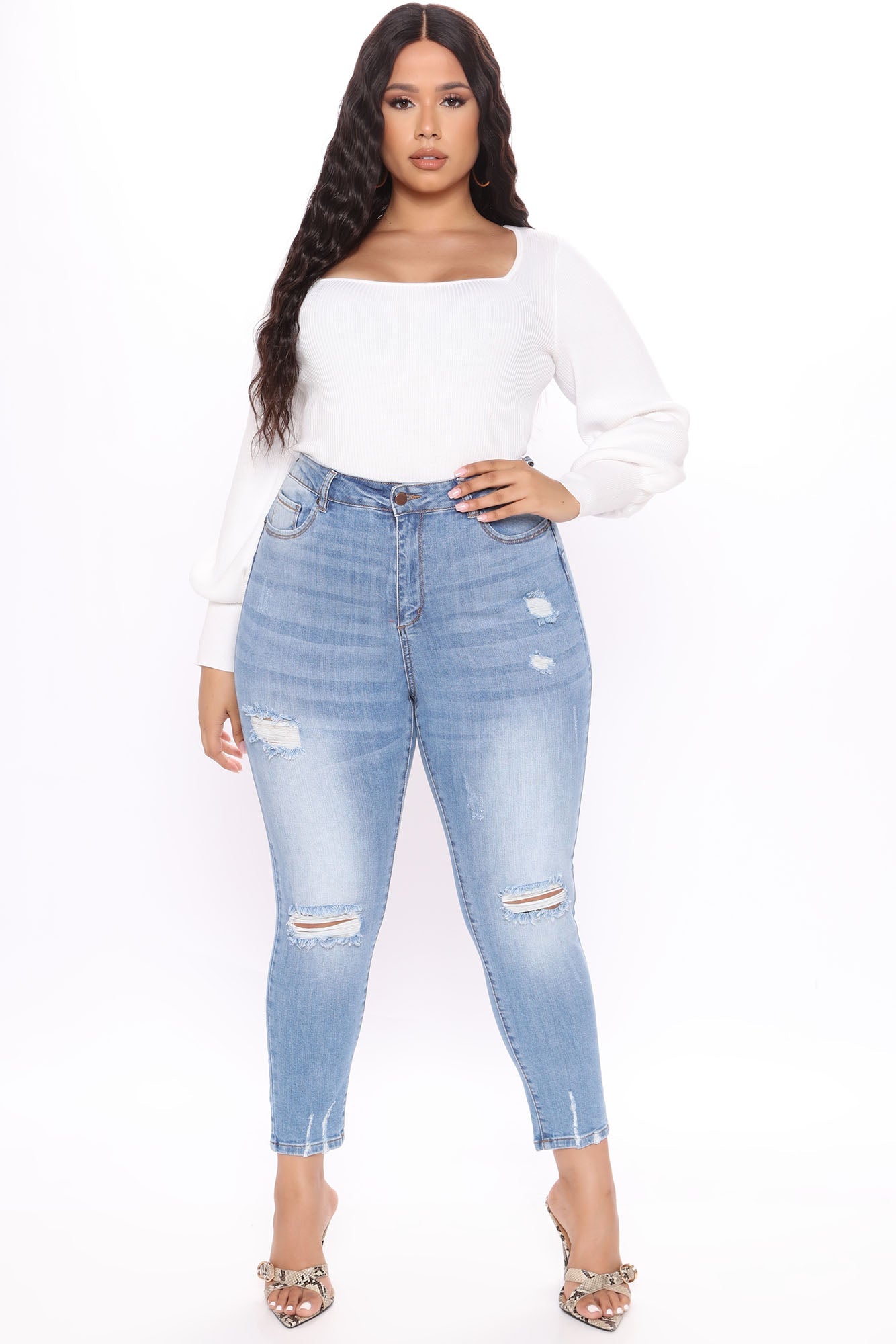 Ava Distressed Skinny Jeans - Light Blue Wash Ins Street