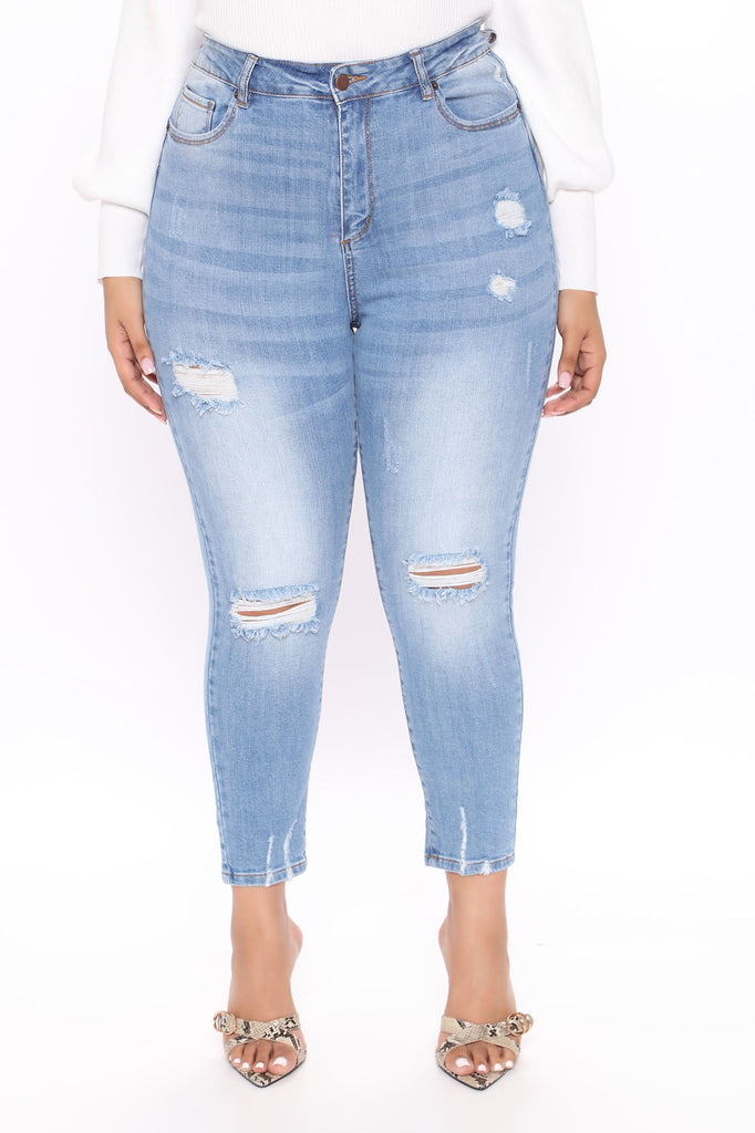 Ava Distressed Skinny Jeans - Light Blue Wash – InsStreet