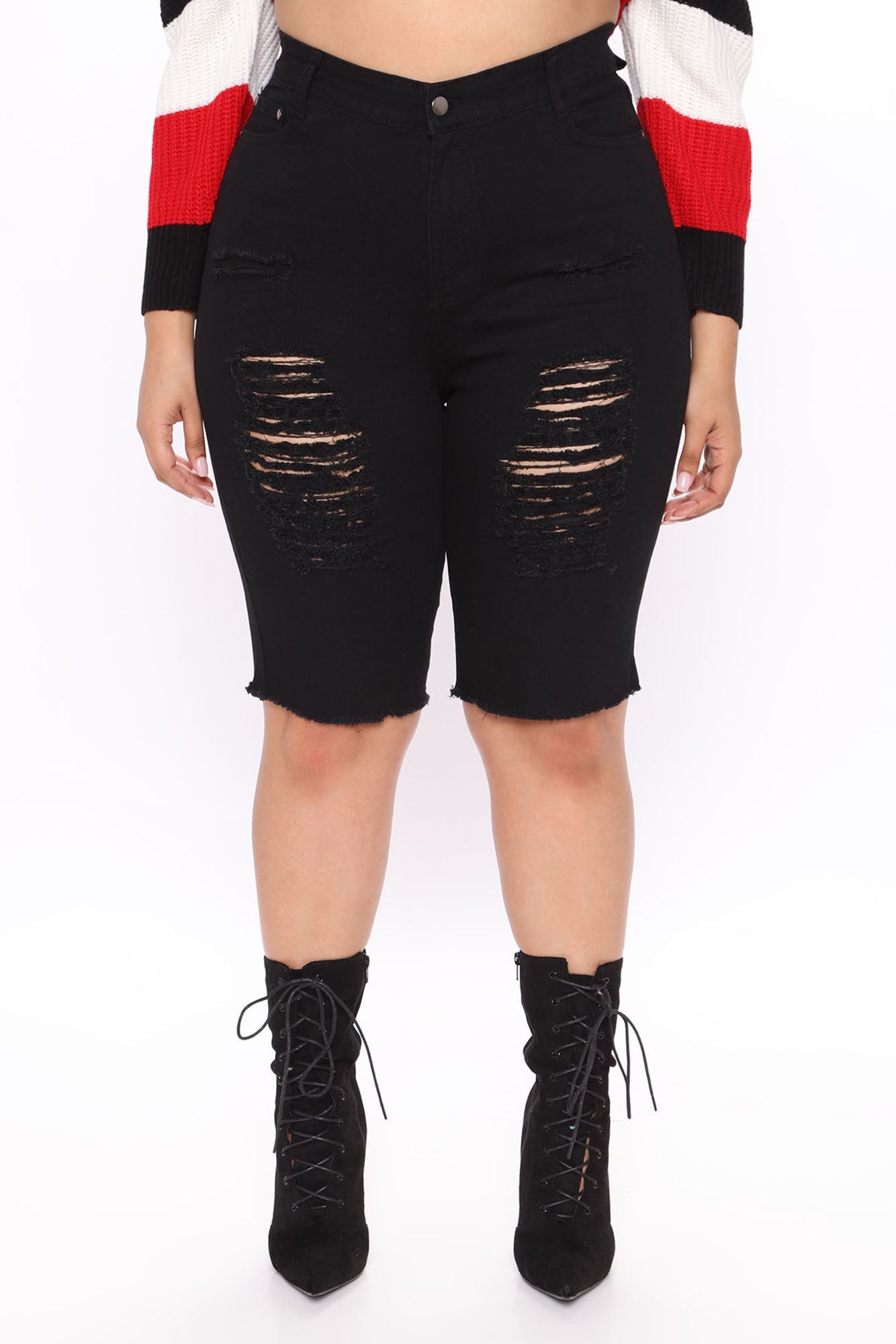 Dirty Little Secret Distressed Bermuda Shorts - Black Ins Street