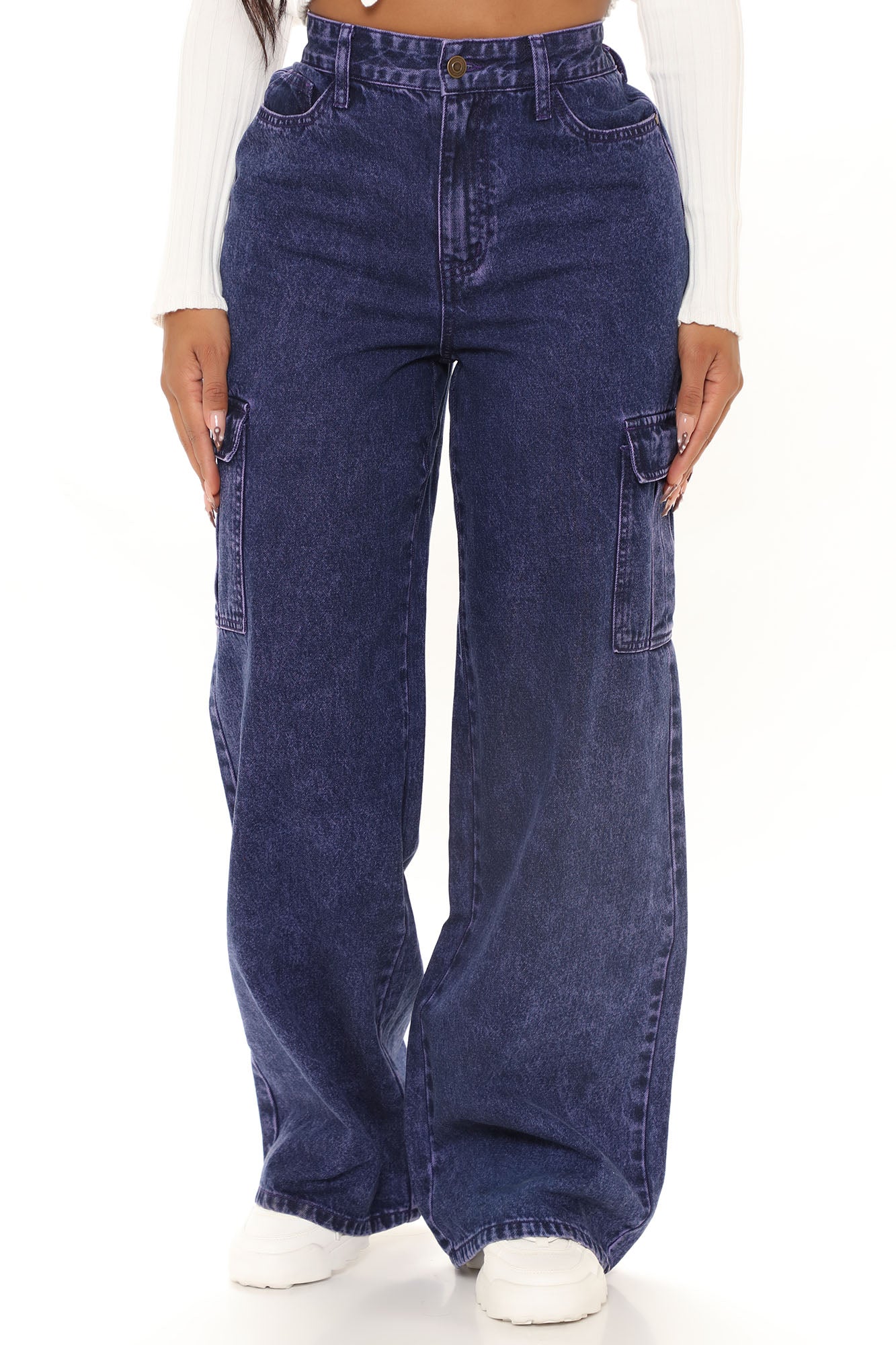 Working Hard Wide Leg Utility Jeans - Purple Ins Street